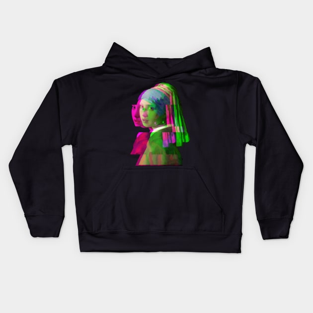 Girl with a Pearl Earring - Glitch Vaporwave Trippy Art Kids Hoodie by opptop